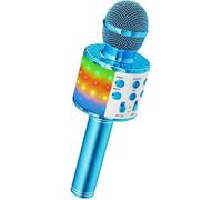 Micro enfant,Micro karaoke-sans Fil -avec Lumières LED de Danse-Bluetooth -Bleu-pour Enfants Fille Garcon pour Fête Chanter Cadeau