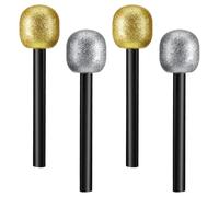 Micro Factice, Faux Microphones Pailletés, Micros Jouets Imitation Rétro, Faux Microphones en Mousse Paillettes pour Fête, Anniversaire, Jeu de Rôle et Spectacle (Or + Argent)