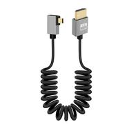 Micro HDMI to HDMI 4k Coiled Cable,90 Degree Micro HDMI Male to Male Cable Spring Flexible Thin Cord Support 18Gbps 3D 4K@60Hz,for Camera Video Capture Card (Left Angle)