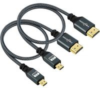 Micro HDMI to HDMI Cable 1M Pack of 2,Nylon Braided HDMI Cable A to Micro HDMI D,Supports 3D 4K/60Hz 2.0 1080p for GoPro Hero7/8/9 Raspberry Pi 4 2 Pieces