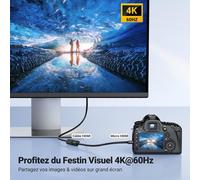 Micro HDMI vers HDMI 4K 60Hz Adaptateur Micro Mâle vers Femelle Transfert Bidirectionnel Supporte 3D Ethernet Arc Compatible avec Raspberry Pi 4 Hero 7 6 Black ASUS Zenbook UX330UA Yoga (50CM)