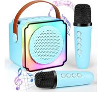 Micro Karaoke Enfant avec 2 Micro sans Fil Bluetooth Portable Karaoké Bluetooth avec LED Effets de Changement de Voix Jouets de karaoké pour Enfants Adultes HiFi Mini Microphone Karaoké Complet (Bleu)