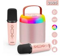 Micro Karaoké Enfant avec 2 Micros Sans Fil, Karaoké Protable Bluetooth 5.3 LED Lumières Enceinte Karaoke (Rose)