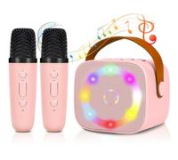 Micro Karaoke Enfant sans Fil avec 2 Micro, Portable Karaoké Bluetooth avec LED et Effets de Changement de Voix Jouets de karaoké pour Enfants et Adultes HiFi Mini Microphone Karaoké Complet (Rose)