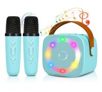 Micro Karaoke Enfant sans Fil avec 2 Micro, Portable Karaoké Bluetooth avec LED et Effets de Changement de Voix Jouets de karaoké pour Enfants et Adultes HiFi Mini Microphone Karaoké Complet (Bleu)