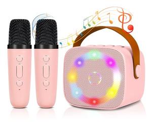 Micro Karaoke Enfant sans Fil avec 2 Micro, Portable Karaoké Bluetooth avec LED et Effets de Changement de Voix Jouets de karaoké pour Enfants et Adultes HiFi Mini Microphone Karaoké Complet (Rose)