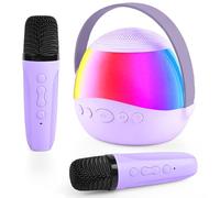 Micro Karaoke Enfant sans Fil avec 2 Micro, Portable Karaoké Bluetooth avec lumière LED et Effets de Changement de Voix Jouets de karaoké pour Enfants HiFi Mini Microphone Karaoké Complet (Violet)