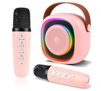 Micro Karaoke Enfant sans Fil avec 2 Micro, Portable Karaoké Bluetooth avec lumière LED et Effets de Changement de Voix Jouets de karaoké pour Enfants HiFi Mini Microphone Karaoké Complet (Rose)