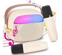 Micro Karaoke Enfant sans Fil avec 2 Micro, Portable Karaoké Bluetooth avec Magique Voix Change et LED Lumière Qualité Sonore HiFi Mini Microphone Karaoké Jouet Complet pour Fille Garçon Cadeau
