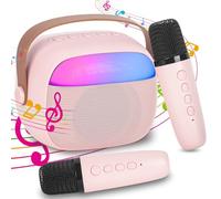Micro Karaoke Enfant sans Fil avec 2 Micro, Portable Karaoké Bluetooth avec Magique Voix Change et LED Lumière Qualité Sonore HiFi Mini Microphone Karaoké Jouet Complet pour Fille Garçon Cadeau