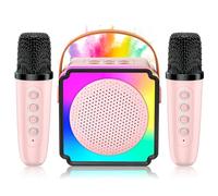 Micro Karaoke Enfant sans Fil avec 2 Microphone, Karaoké sans Fil 5.3 Portable Lumières LED, Mini Microphone pour Enfants et Adultes 5 Effets Sonores