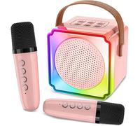 Micro Karaoke - Karaoke Adulte - 1200mA 5W Avec 2 Microphones sans Fil 6 modes d'éclairage Voix Change - Cadeau Jouet Fille