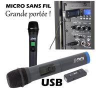 Micro main sans fil UHF - IBIZA SOUND - WM-USB - Écran digital - Récepteur alimenté USB - Adaptateur Jack 3,5/6,35 mm