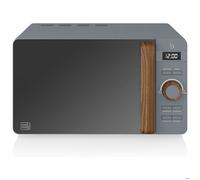 Swan Nordic Micro-ondes numérique 20 L, 6 niveaux de fonctionnement, 800 W puissance, minuterie 30 min, nettoyage facile, mode dégivreur, design moderne, poignée effet bois, gris mat