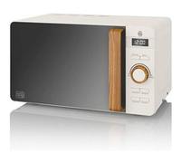 Swan Four à micro-ondes numérique Nordic 20 L, 6 niveaux de puissance, 800 W, minuterie de 30 minutes, nettoyage facile, mode dégivrage, design moderne, poignée effet bois, blanc mat