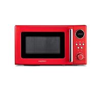 MEDION Micro-ondes rétro (20 litres, env. 800 watts, 5 niveaux de micro-ondes, affichage numérique, fonction décongélation, compact) rouge