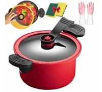 Micro Pressure Crock Pot, Multi Functional Large Capacity Non Stick Pressure Cooker, 2026 New Kitchen Vacuum Micro Pressure Stock Pot with Visual Lid & Twist Lock Handles for Gas, Induction (Red)