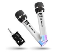 Micro sans fil, micro avec connexion à puce individuelle et lumières LED, autonomie de 40 h, portée de réception de 60 m, contrôle du volume, micro karaoke pour chant, YouTube/TikTok