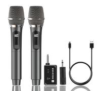 Micro sans Fil, Micro Dynamique Professionnel à Main Double avec Récepteur Rechargeable, Autonomie de 40 H, Portée de 60 m, Micros de Karaoké pour Karaoké, Chant et Soirées à Domicile(Gris)