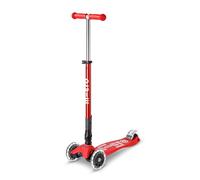 Micro | Trottinette Enfant Maxi Deluxe Pliable LED | Trottinette 3 Roues | Guidon Ajustable | Roues Lumineuses | 5-12 Ans | Rouge