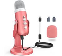 Micro USB,k66 Pink Microphone à condensateur Cardioïde pour PC Smartphone Ordinateur,avec Bouton muet/Gain