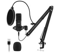 Micro USB Streaming Podcast PC Sudotack Professionnel 192 KHZ-24 Bit Studio Cardiooid Microphone Kit avec carte son Boom Shoc
