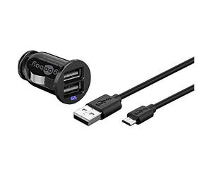 Micro USB Véhicule Chargeur Ensemble, 2.1 A, Noir, 1m Longueur de Câble