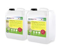 Microactiv Anti-Mousse Concentré 2 x 5L pour Terrasse, Toiture et Pierre | Destructeur de Dépôts Verts, Algues et Lichens - Formule Autonettoyante Professionnelle - Fait jusqu'à 100L de Produit Dilué