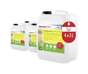 MICROACTIV® Nettoyant Pierre et Anti-Mousse Concentré 4 x 5L - Destructeur de Dépôts Verts, Algues et Lichens pour Terrasse, Mur, Toiture - Formule Autonettoyante Professionnelle