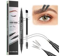 Microblading Stylo à sourcils étanche 2 en 1 avec pointe micro-fourchette et pointe pinceau précise pour créer des sourcils naturels comme des cheveux (marron)