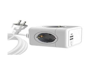 MicroConnect - 4 Way Schuko, 2 USB A Ports, 1 USB-C Port, Power Cube - with 1,5m Cable