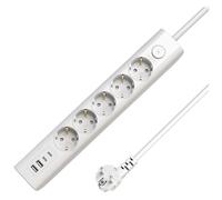 Multiprise USB MicroConnect Schuko 5 prises avec interrupteur 1,5 m, blanche, MC