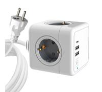 MicroConnect - 4 Way Schuko, 2 USB A Ports, 1 USB-C Port, Power Cube - with 1,5m Cable