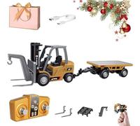 Microcrew Mini RC Construction Series - Pocket Dump Truck, Excavator & Forklift Set with Metal Shovel, 1/64 Rc Mini Remote Control Construction Vehicles for Kids & Adults (Forklift + Trailer)