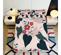 Microfiber Breathable Red Floral Fitted Sheet Soft 3D Printed Green Leaf Mattress Cover Gift Housewarming Wedding Present 90x200x25cm