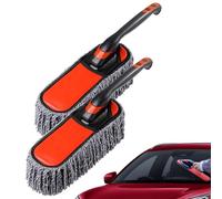 Microfiber Car Duster 2-Pack - Scratch-Free Dust Removal | Cař Wash Mop Folding Cleaning Tool | Ideal for Auto Detailing and Household Use, Soft Brištle Sweep Brush for SUVs Trucks and Sedans