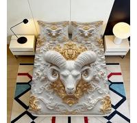 Microfiber Doux Baroque Ram Head Fitted Sheet Impression 3D Gold White Artistic Bed Cover pour Chambre Cadeau Maison décoration 90x200x25cm