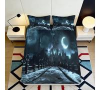 Microfiber Doux Gothic Night City Drap Housse 3D Printed Moon Bridge protège-Matelas pour Cadeau Chambre Maison 90x200x25cm