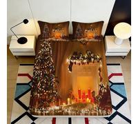 Microfiber Doux imprimé 3D Arbre de Noël Feu de cheminée Bed Sheet pour Chambre d'adulte Adolescent Cadeau Maison fête 90x200x25cm