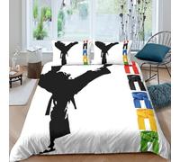 Microfiber Doux Karate Silhouette Fitted Sheet Impression 3D Martial Arts Bed Cover pour Cadeau Chambre Maison Mariage Anniversaire Single（135x200cm）