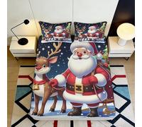 Microfiber Doux Noël Santa Claus Drap-Housse 3D Printed Renne Christmas Bed Sheet pour Cadeau Chambre Appartement 90x200x25cm