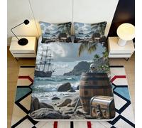 Microfiber Doux Pirate Ship Ocean Fitted Sheet imprimé 3D Treasure Island Bed Cover pour Cadeau Maison Chambre fête 90x200x25cm