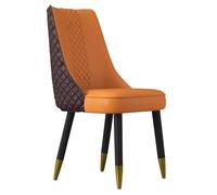 Microfiber Leather Dining Chair with Backrest Black Wooden Legs Padded Sides for Living Room Bedroom & Restaurant (Brown Orange) - Stylish & Durable