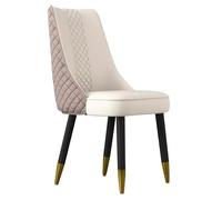 Microfiber Leather Dining Chair with Backrest Black Wooden Legs & Padded Sides for Living Room Bedroom & Restaurant - Stylish Khaki Beige Design