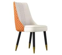 Microfiber Leather Dining Chair with Backrest Black Wooden Legs & Padded Sides for Living Room Bedroom & Restaurant (Orange Beige) - Stylish & Comfortable