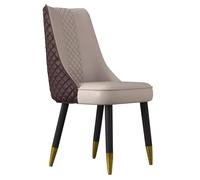 Microfiber Leather Dining Chair with Backrest Black Wooden Legs & Padded Sides for Living Room Bedroom & Restaurant - Stylish Brown Khaki Design