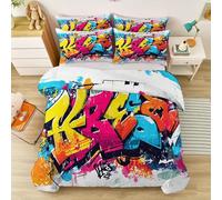 Microfibr Parure de Lit pour Coloré, Housse de Couette 90 x 190 cm imprimé Graffiti Rue Alphabets pour Adultes Enfants Filles avec 1 Taies d'oreiller