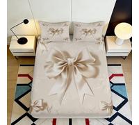 Microfibre Beige Nœud Drap-Housse 3D Printed Ruban Satiné Protection Matelas Décor Chambre Facile d’Entretien Anti-Poussière 90x200x25cm
