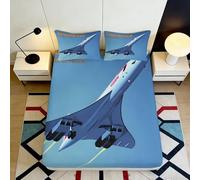 Microfibre Bleu Concorde Avion Drap-Housse Impression 3D Housse de Matelas Décor Chambre Cadeau Maison Étudiant 90x200x25cm