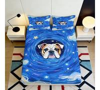 Microfibre Bleu Doux Bulldog Galaxy Housse de Matelas Impression 3D Ciel étoilé Idée Cadeau Maison Mariage 90x200x25cm